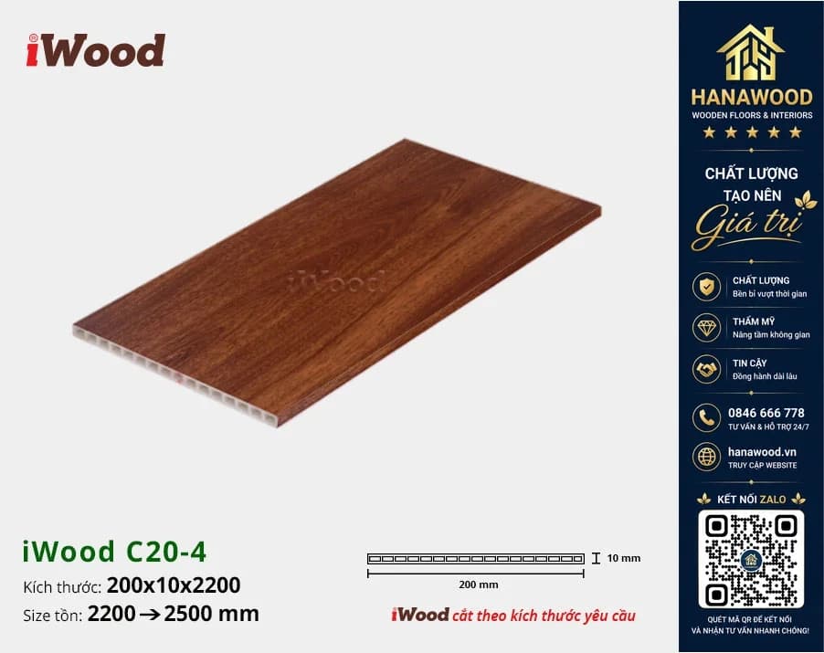 Mặt Đứng Cầu Thang Nhựa Giả Gỗ iWood C20-4 chống nước cao cấp không mối mọt