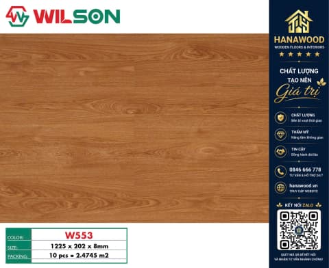 Sàn Gỗ Công Nghiệp Wilson W553 Dày 8mm cốt gỗ HDF chắc chắn chịu lực va đập