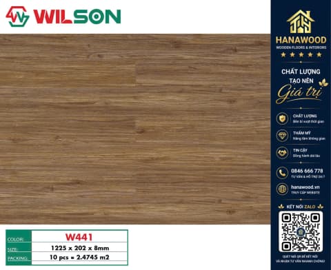 Sàn Gỗ Công Nghiệp Wilson W441 Dày 8mm tone màu hiện đại chống trầy xước tốt