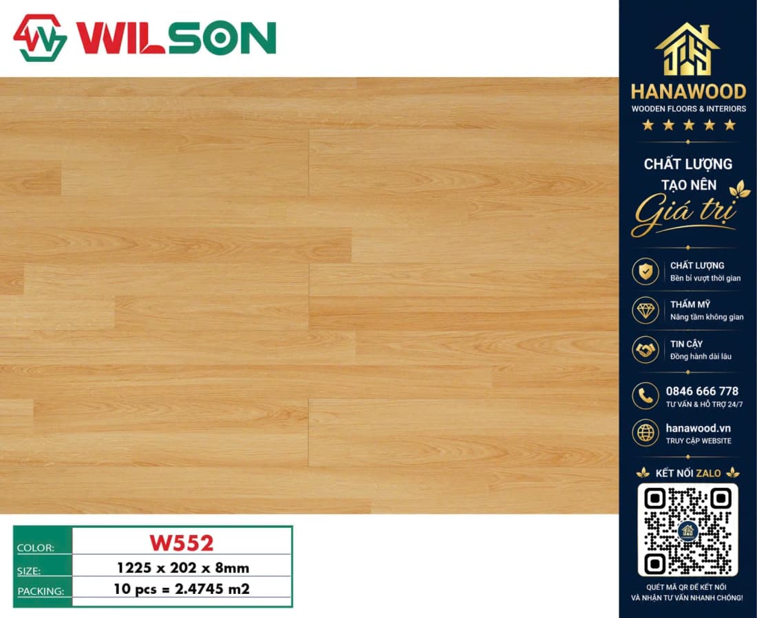 Sàn Gỗ Công Nghiệp Wilson W552 Dày 8mm cách âm cách nhiệt chịu lực tuyệt vời