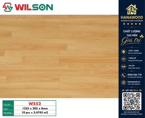 Sàn Gỗ Công Nghiệp Wilson W552 Dày 8mm cách âm cách nhiệt chịu lực tuyệt vời