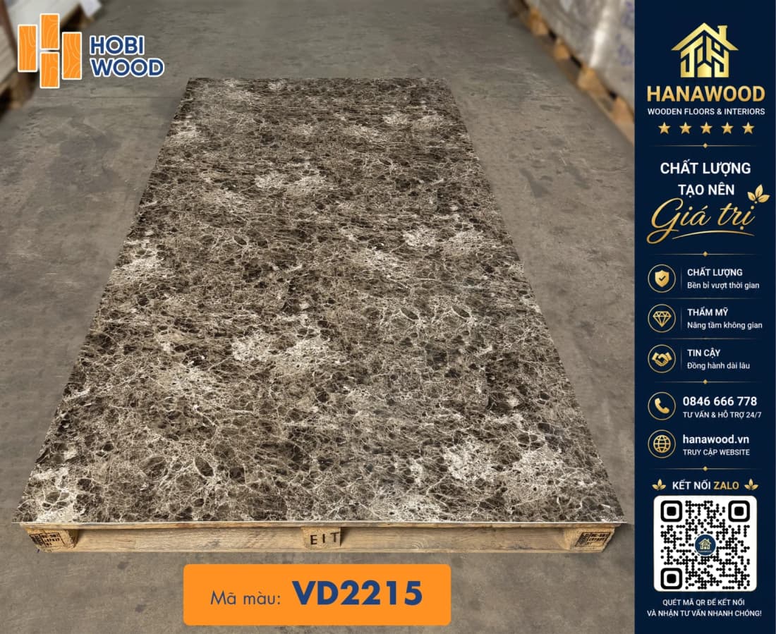 Tấm PVC Ốp Tường Giả Đá Hobiwood VD2215 lớp phủ UV bề mặt chống trầy xước cao