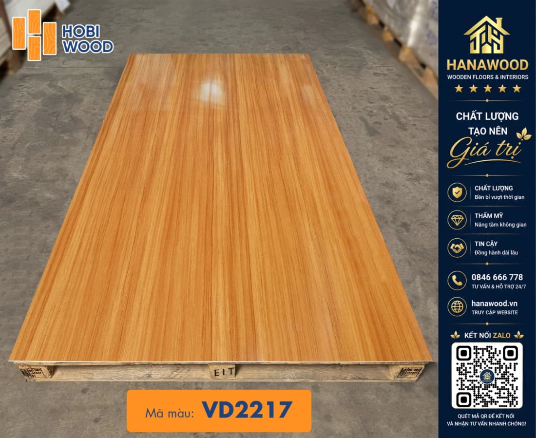 Tấm Ốp Tường PVC Giả Vân Gỗ Hobiwood VD2217 vân gỗ mộc mạc cách âm cách nhiệt tốt