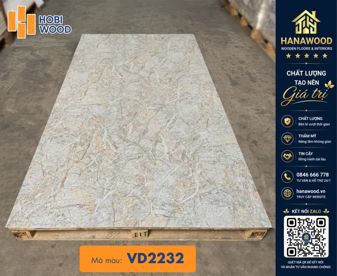 Ốp Tường PVC Giả Vân Đá Hobiwood VD2232 đường vân tinh tế phù hợp trang trí vách tivi