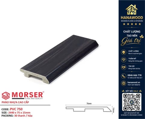 Len Chân Tường Nhựa PVC Giả Gỗ Morser PVC750 Cao 75mm chống ẩm mốc chống mối mọt