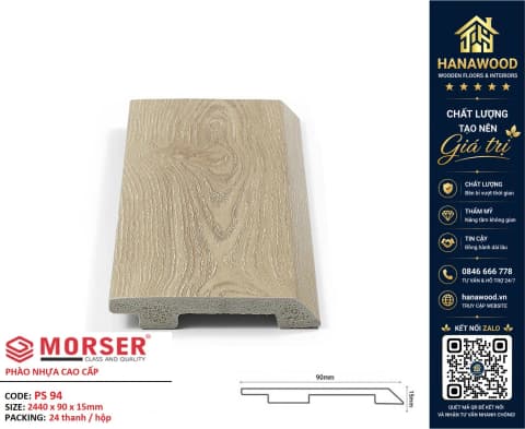 Len Chân Tường Nhựa PVC Giả Gỗ Morser PS94 Cao 90mm chất liệu nhựa PVC cao cấp dễ vệ sinh