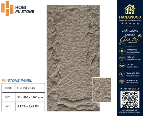 Tấm Nhựa Ốp Tường PU Giả Đá Hobiwood HB-PU01-03 độ bền cao bề mặt vân đá tự nhiên