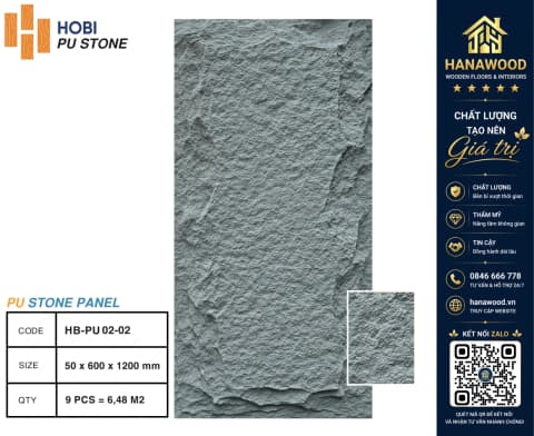 Tấm Ốp Tường PU Nhựa Giả Đá Hobiwood HB-PU02-02 cách âm cách nhiệt hiệu quả