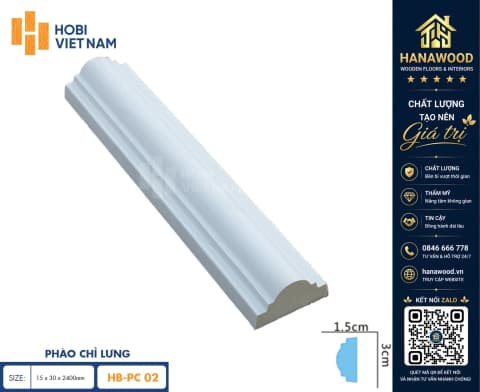 Phào Chỉ Lưng PU Hobi Wood HP-HC02 chống nước tuyệt đối trọng lượng nhẹ thi công nhanh
