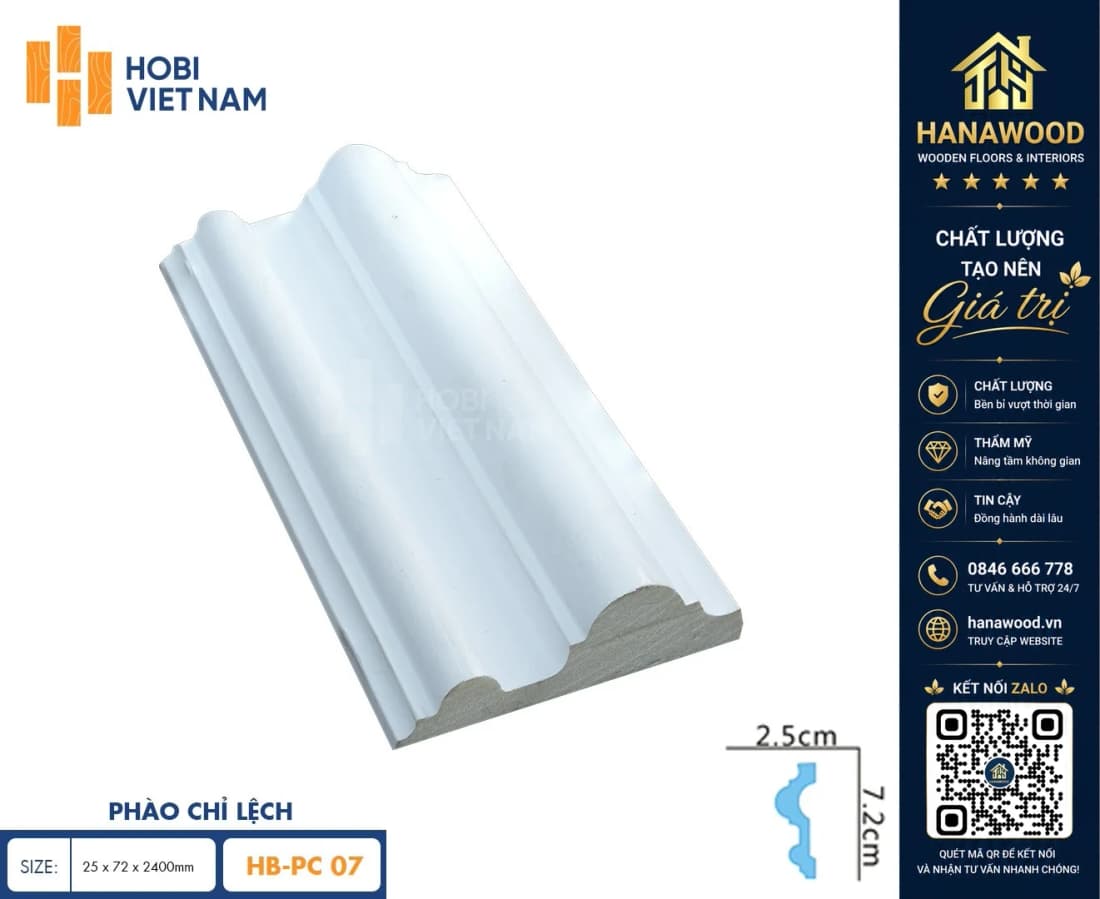 Phào Chỉ Lệch PU Hobi Wood HB-PC07 phôi nhựa PU dẻo dai chống bám bụi bẩn