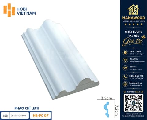 Phào Chỉ Lệch PU Hobi Wood HB-PC07 phôi nhựa PU dẻo dai chống bám bụi bẩn