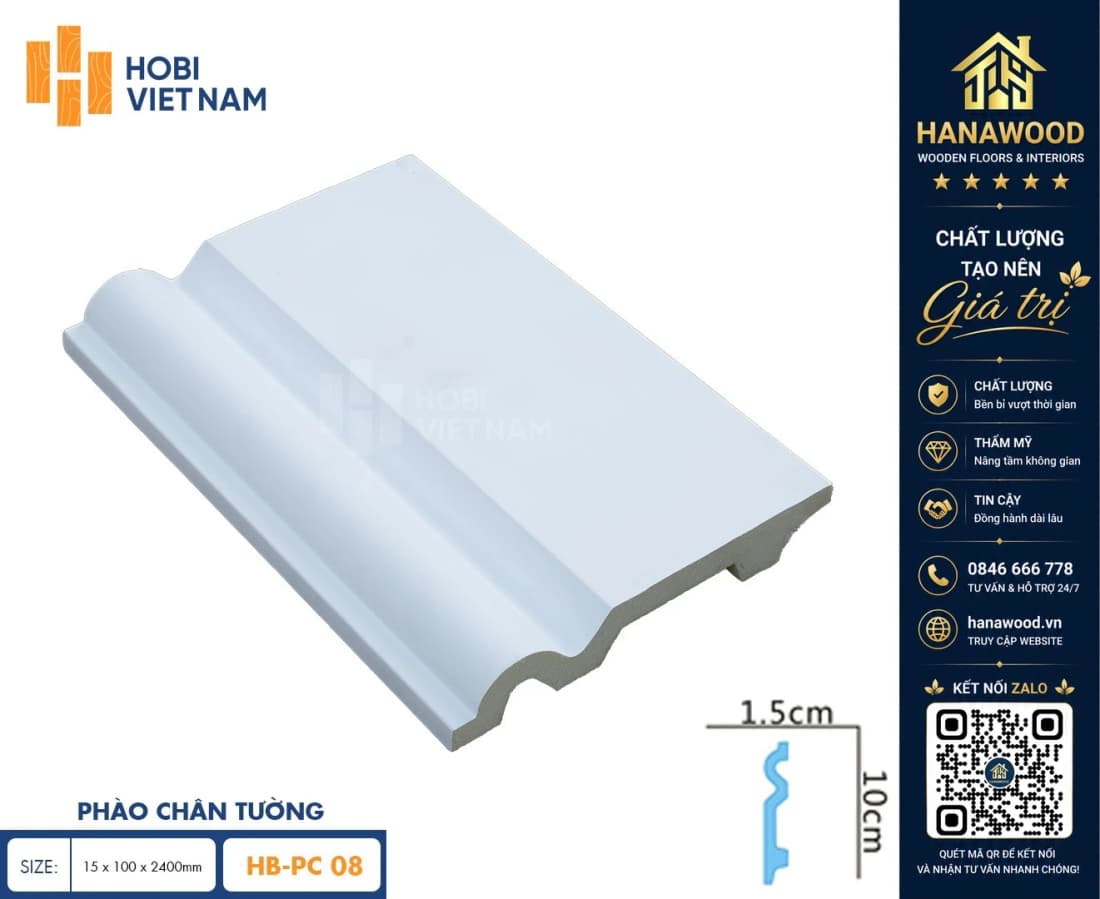 Phào Chân Tường PU Hobi Wood HB-PC08 bảo vệ chân tường chống thấm nước hiệu quả