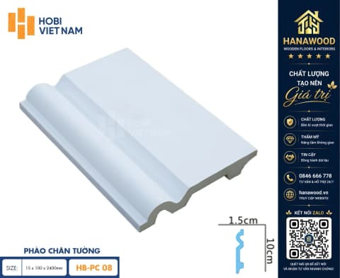Phào Chân Tường PU Hobi Wood HB-PC08 bảo vệ chân tường chống thấm nước hiệu quả
