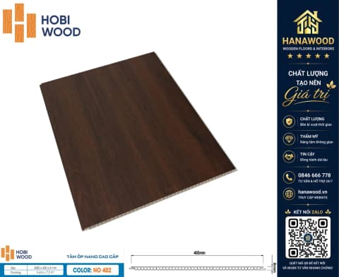 Ốp Tường Ốp Trần Nano Giả Vân Gỗ HobiWood NO-402 bề mặt phủ film vân gỗ chống bám bụi