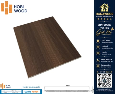 Tấm Nhựa Ốp Tường Nano HobiWood NO-404 Giả Gỗ chất liệu nhựa PVC nguyên sinh chịu lực tốt