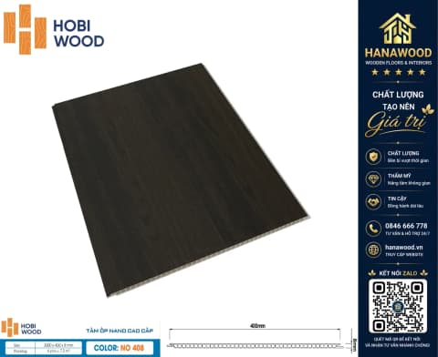 Ốp Tường Ốp Trần Nano Giả Gỗ HobiWood NO-408 độ bền lâu dài trọng lượng nhẹ thi công nhanh