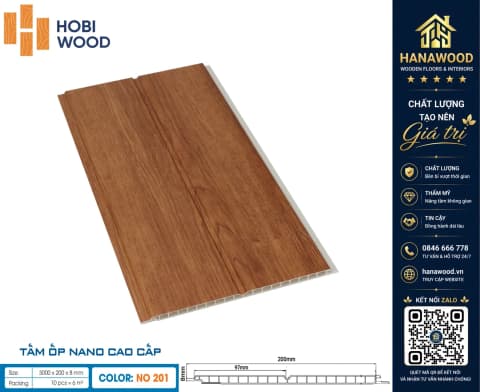 Tấm Nhựa Ốp Tường Nano Giả Gỗ HobiWood NO-201 chống ẩm mốc không cong vênh
