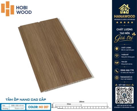 Tấm Nhựa Ốp Tường Nano Giả Gỗ HobiWood NO-207 hèm khóa lắp ghép chuẩn xác không bám bẩn