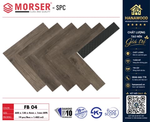Sàn Nhựa Hèm Khóa Xương Cá 4mm Morser FB04 chống nước tuyệt đối hèm khóa liên kết khít