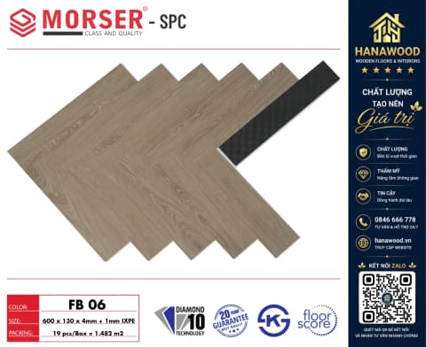 Sàn Nhựa Hèm Khóa Xương Cá 4mm Morser FB06 tone màu ấm cúng cách âm cách nhiệt tốt