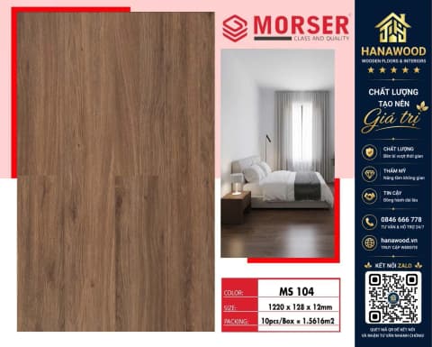 Sàn Gỗ Công Nghiệp Morser MS104 Dày 12mm chống nước vượt trội hèm khóa liên kết khít