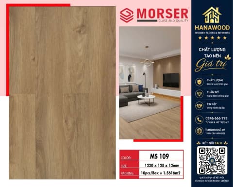 Sàn Gỗ Công Nghiệp Morser MS109 Dày 12mm chất liệu gỗ tự nhiên kết hợp hiện đại