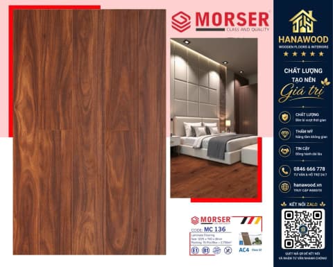 Sàn Gỗ Công Nghiệp Việt Nam Morser MC136 Dày 8mm tone màu sang trọng cách âm cách nhiệt tốt