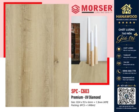 Sàn Nhựa Hèm Khóa Morser Việt Nam C603 Dày 6mm cốt nhựa SPC siêu bền không bám bụi
