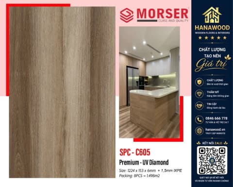 Sàn Nhựa Giả Vân Gỗ Hèm Khóa Morser C605 Dày 6mm tính năng chống trầy xước an toàn người dùng