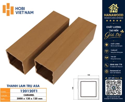 Thanh Lam Nhựa Giả Gỗ Phủ ASA Hobiwood 120120T1 chịu nắng mưa chống rêu mốc không cong vênh