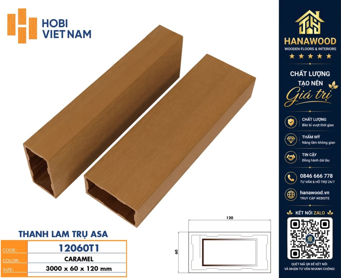 Thanh Lam Hộp Gỗ Nhựa Ngoài Trời Hobiwood 12060T1 chịu lực va đập tốt chống bám bẩn