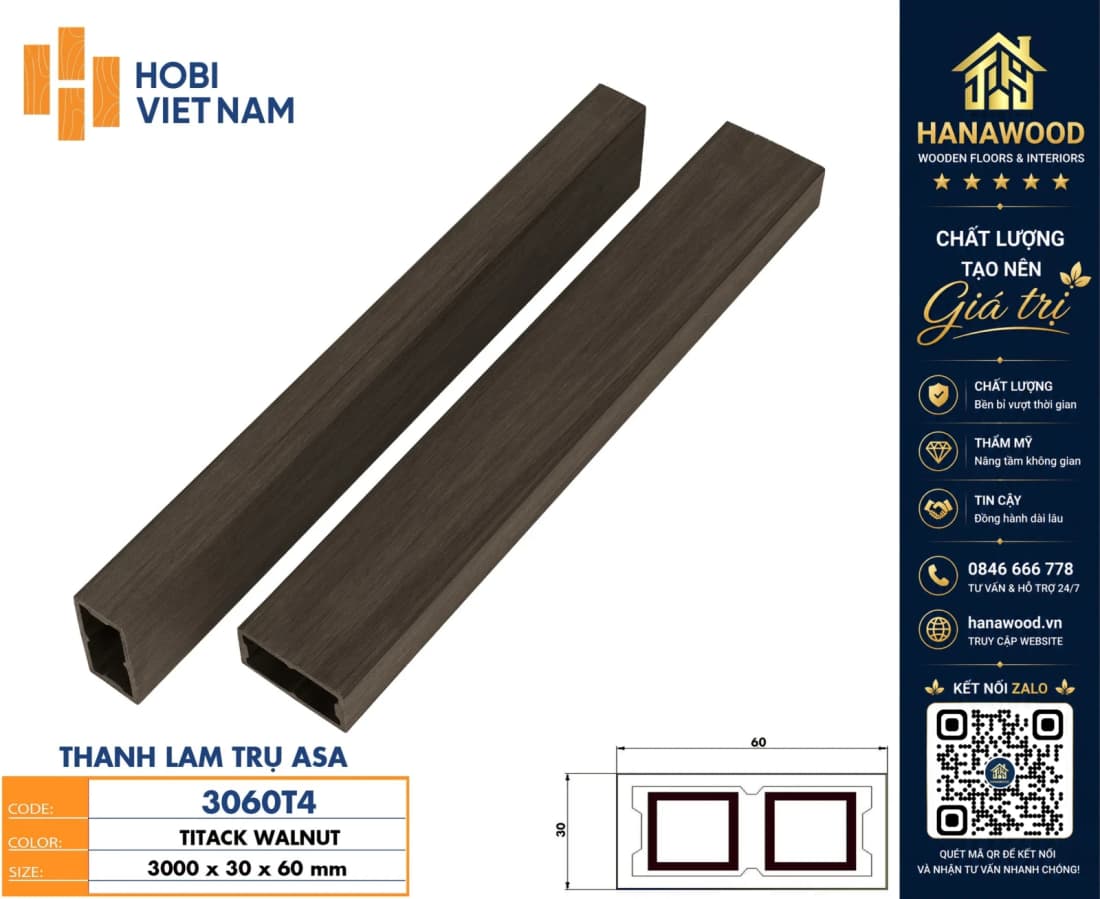 Thanh Lam Hộp Phủ ASA Ngoài Trời Hobiwood 3060T4 màu sắc mộc mạc sang trọng hiện đại