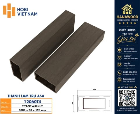 Thanh Lam Hộp Gỗ Nhựa Ngoài Trời Che Nắng Hobiwood 12060T4 lớp phủ ASA bảo vệ bề mặt tối ưu