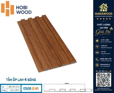 Lam 4 Sóng Nhựa Ốp Tường Hobiwood LS-401 chống ẩm mốc không cong vênh chịu lực tốt
