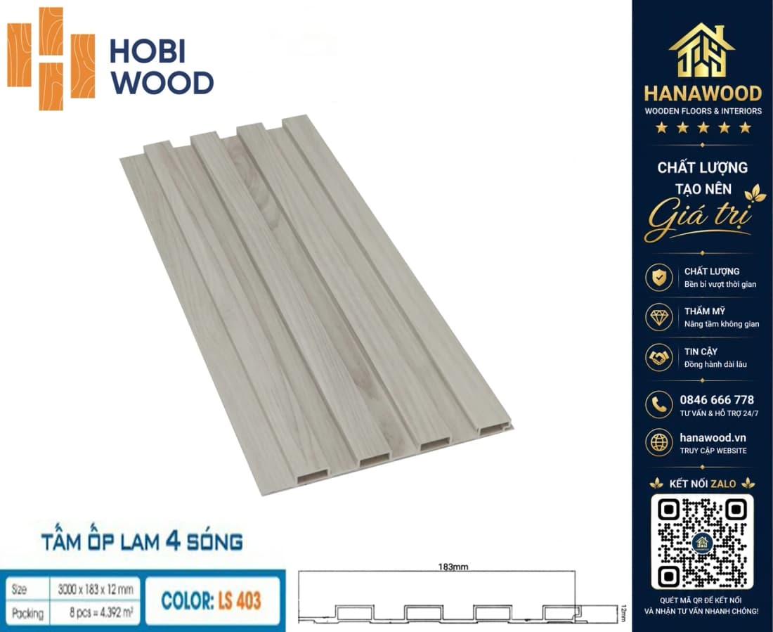 Tấm Ốp Lam Sóng Nhựa Giả Gỗ Hobiwood LS-403 chống nước tuyệt đối không mối mọt
