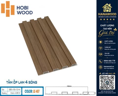 Lam Sóng Ốp Trần Nhựa Giả Gỗ Hobiwood LS-407 cách âm cách nhiệt tốt an toàn người dùng