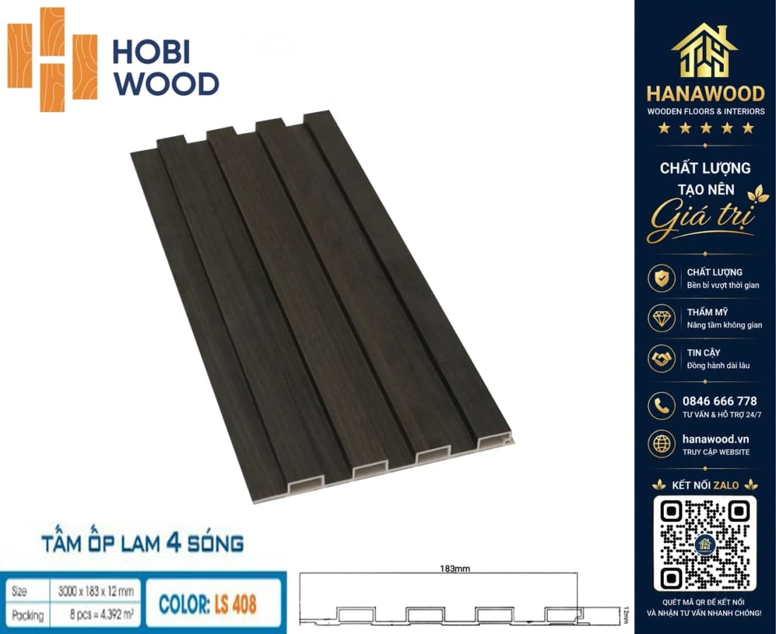 Tấm Nhựa Ốp Tường Lam Sóng Giả Gỗ Hobiwood LS-408 khả năng chịu lực va đập vượt trội