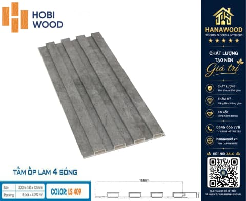 Tấm Ốp Lam Sóng Nhựa Giả Vân Bê Tông Hobiwood LS-409 tone xám xi măng độc đáo tinh tế