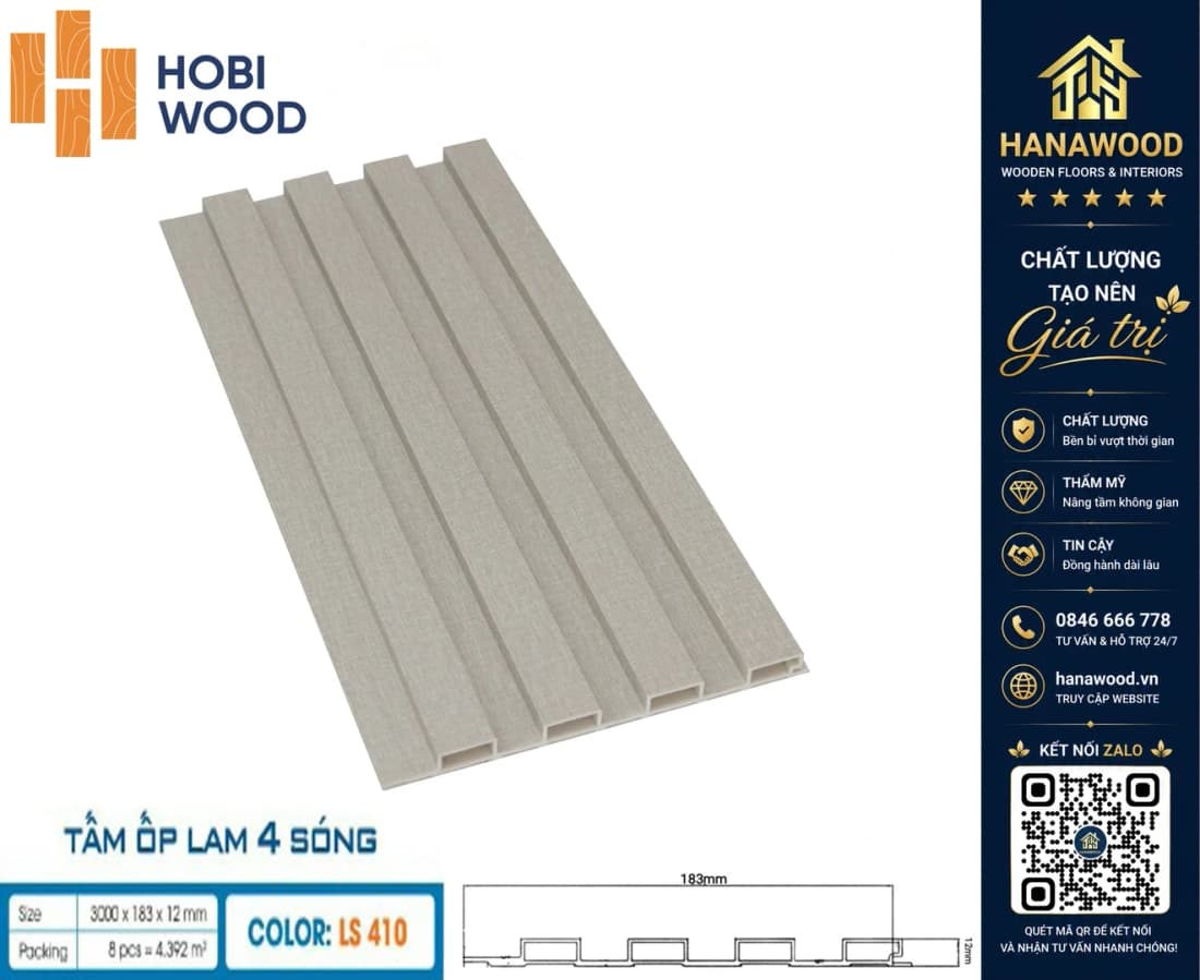 Tấm Nhựa Lam Sóng Giả Gỗ Ốp Tường Hobiwood LS-410 bề mặt chống trầy xước lau chùi dễ dàng
