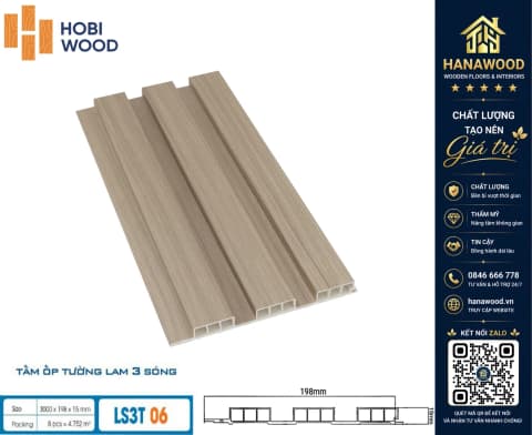 Lam 3 Sóng Thấp Nhựa Giả Gỗ Ốp Trần Hobiwood LS3T-06 tone màu mộc mạc sang trọng hiện đại