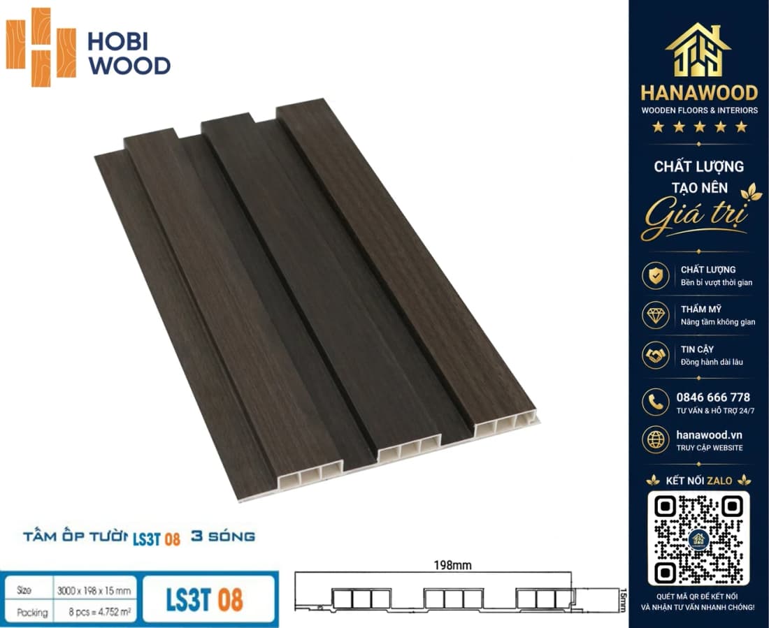 Nhựa Ốp Tường Lam 3 Sóng Thấp Hobiwood LS3T-08 khả năng chịu lực va đập vượt trội