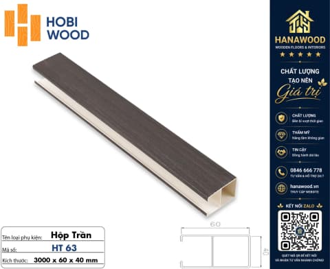Trần Nan Nhựa Giả Gỗ Hobi Wood HT63 Kích Thước 40x60mm cách âm cách nhiệt tốt trọng lượng nhẹ