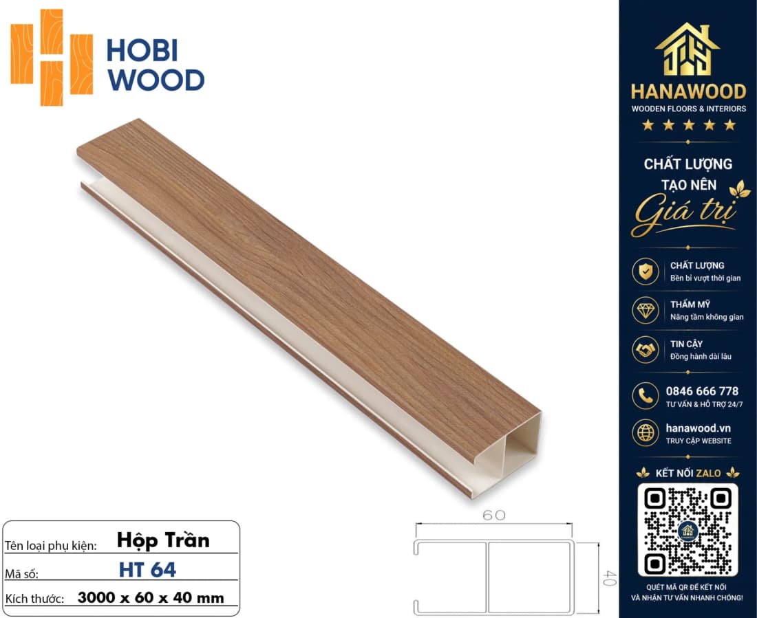 Trần Nan Nhựa Giả Gỗ Hobi Wood HT64 Kích Thước 40x60mm thi công lắp ghép chuẩn xác nhanh chóng