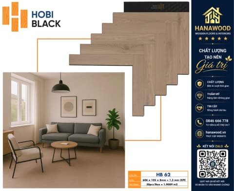 Sàn Gỗ Xương Cá Hobi Black Việt Nam HB62 Dày 8mm chống nước tuyệt đối hèm khóa liên kết khít