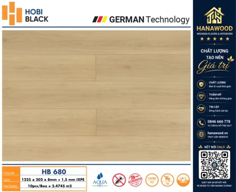 Sàn Gỗ Công Nghiệp Cốt Đen Hobi Black HB680 Dày 8mm chống ẩm mốc chịu lực tốt không cong vênh