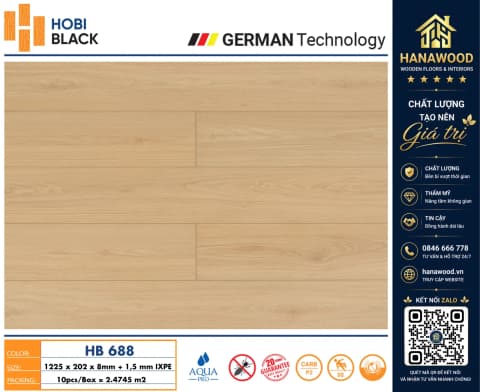 Sàn Gỗ Cốt Đen Kháng Ẩm Hobi Black HB688 Dày 8mm khả năng chịu lực va đập nâng tầm không gian
