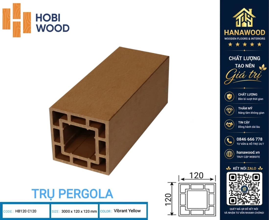 Lam Trụ Pergola Giàn Hoa Ngoài Trời Hobi Wood HB120C120 Màu Vibrant Yellow kiểu dáng hiện đại