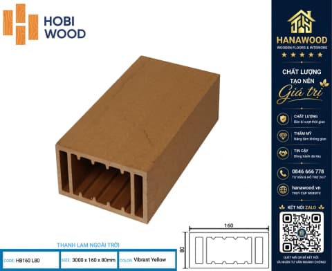 Lam Hộp Che Nắng Gỗ Nhựa Ngoài Trời Hobiwood HB160L80 Màu Vibrant Yellow bề mặt vân gỗ mộc mạc