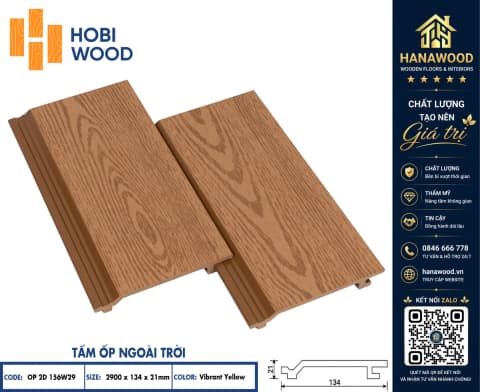 Ốp Mái Hiên Gỗ Nhựa Ngoài Trời Hobiwood OP2D 156W29 Vibrant Yellow phôi composite chống thấm nước