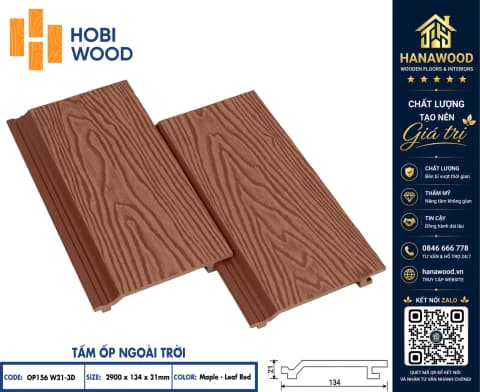 Tấm Ốp Gỗ Nhựa Ngoài Trời Hobi Wood OP156W21 Maple Leaf Red chống mối mọt mục nát ngoài trời